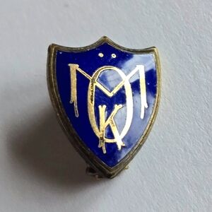 Vintage pin Methodist Order of Knights blue enamel gold tone shield MOK